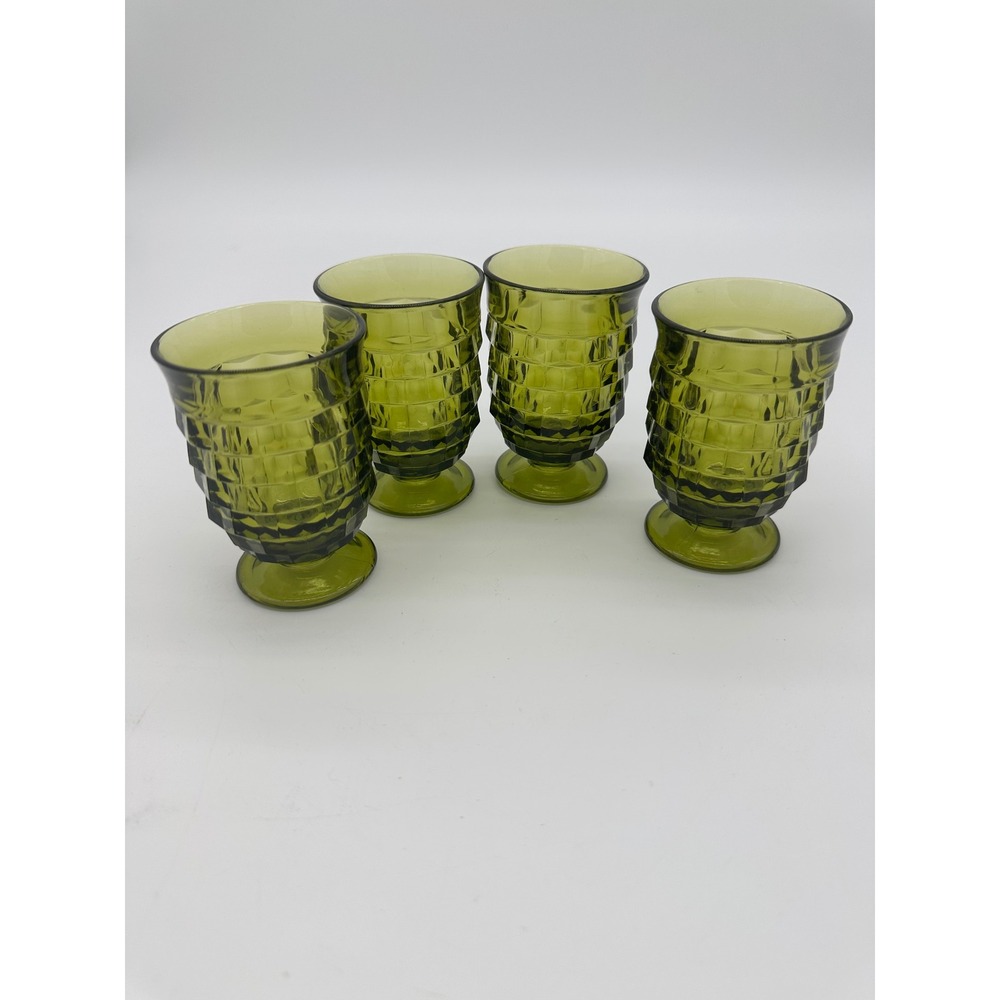Indiana Glass Whitehall Pattern Green Avocado Juice Set of 4